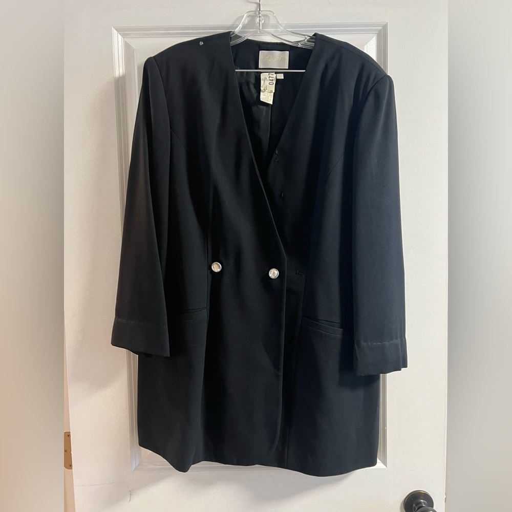 Elegant Black Double-Breasted Women's Coat & Skirt set
